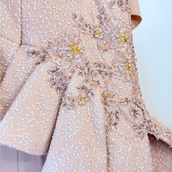 Elegant One Shoulder Lace Dress in Peach - Picture 12 of 13